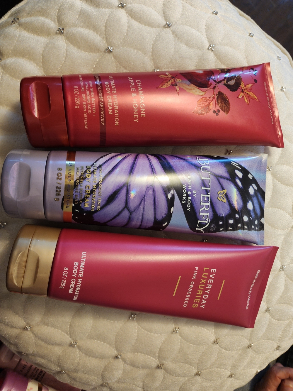 Bath & Body Works Pink & Purple Body Cream Trio - Pink, Purple, Gold Accents